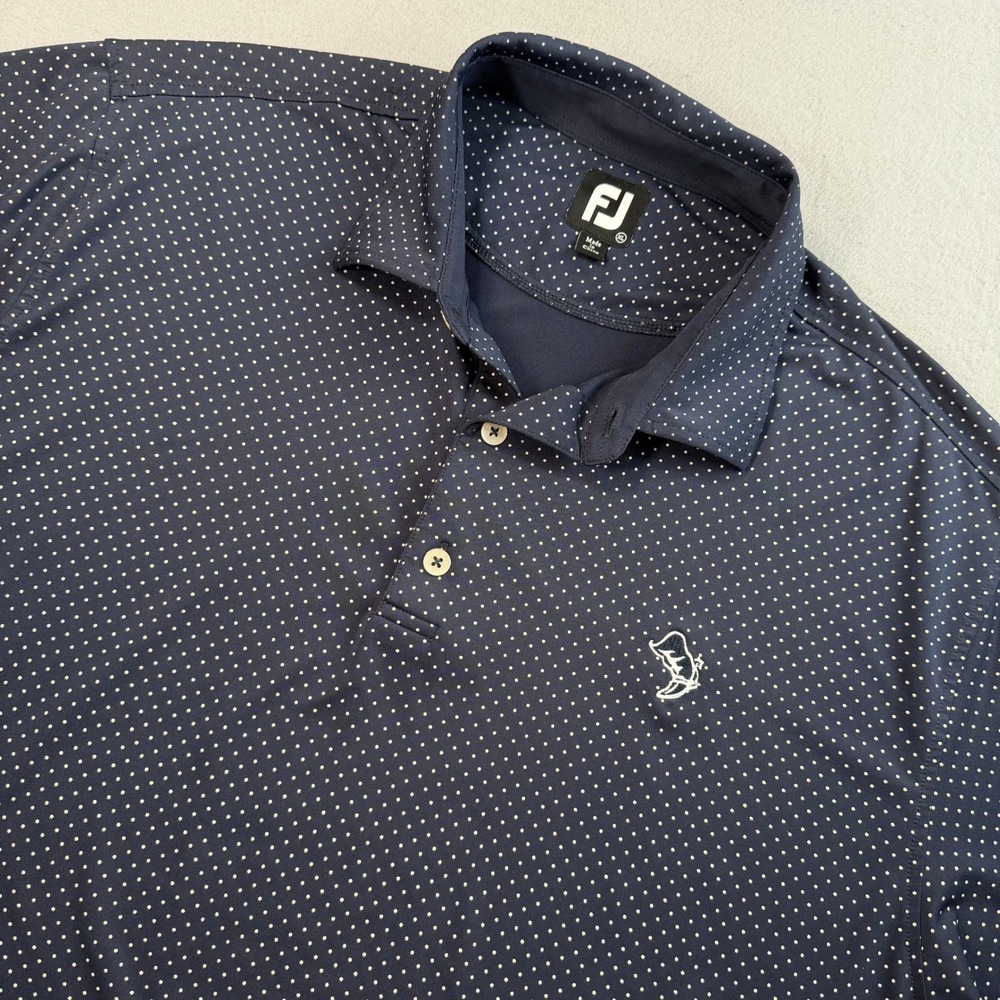 FootJoy Navy Blue Golf Polo Performance Shirt XL Polka Dot Sporty Lightweight
